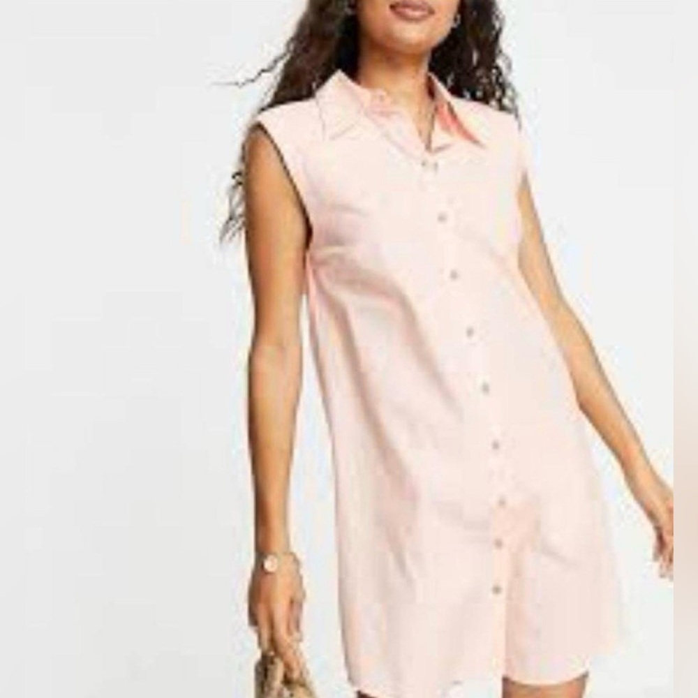 Kaktus|Pastel knee length linen button down shirt dress,size LARGE•••Classic